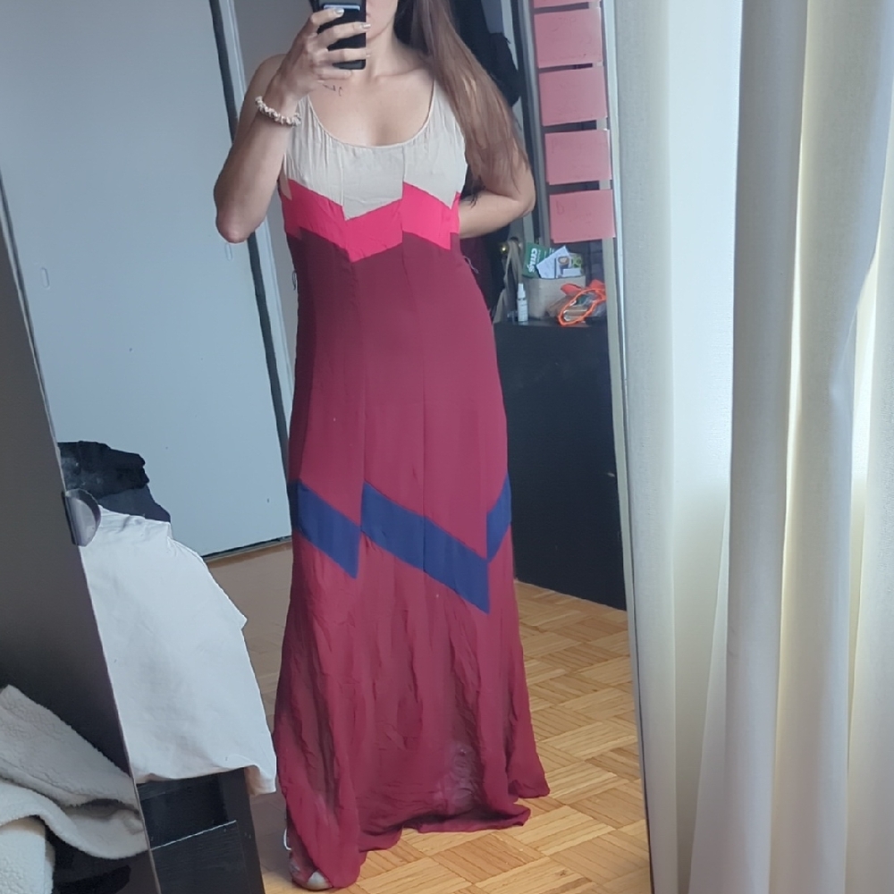 BCBGMaxAzria Beige, Pink, and Navy Maxi Dress